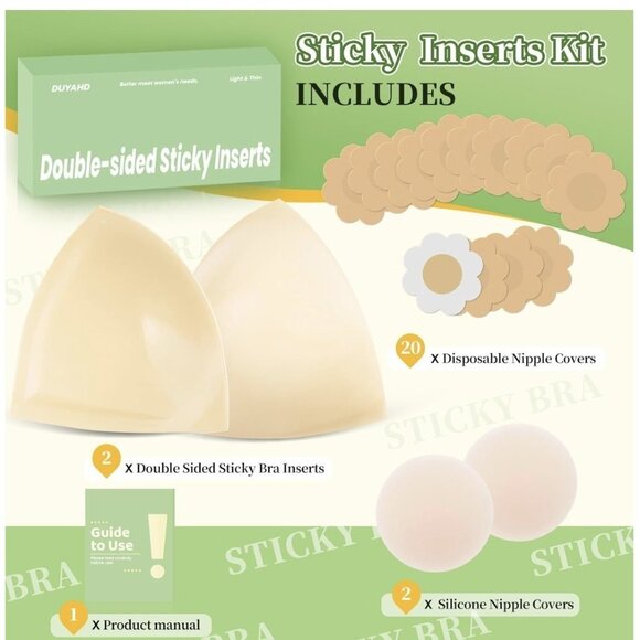 Sticky Bra Inserts Push Up - Double Sided Adhesive Breast Pads Sz Large - Picture 10 of 12